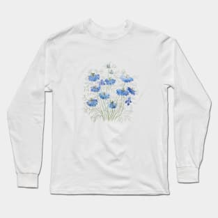 blue purple nigella flowers watercolor Long Sleeve T-Shirt